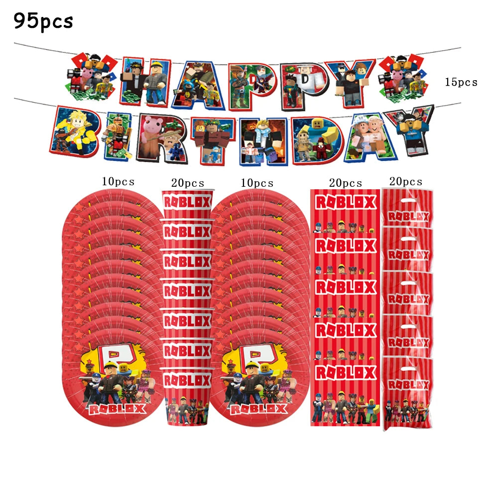 Robot Boy Happy Birthday Decoration Tableware Set Roblox Paper Tablecloth Plate Cup Cake Balloon Baby Shower Game Party Supplies