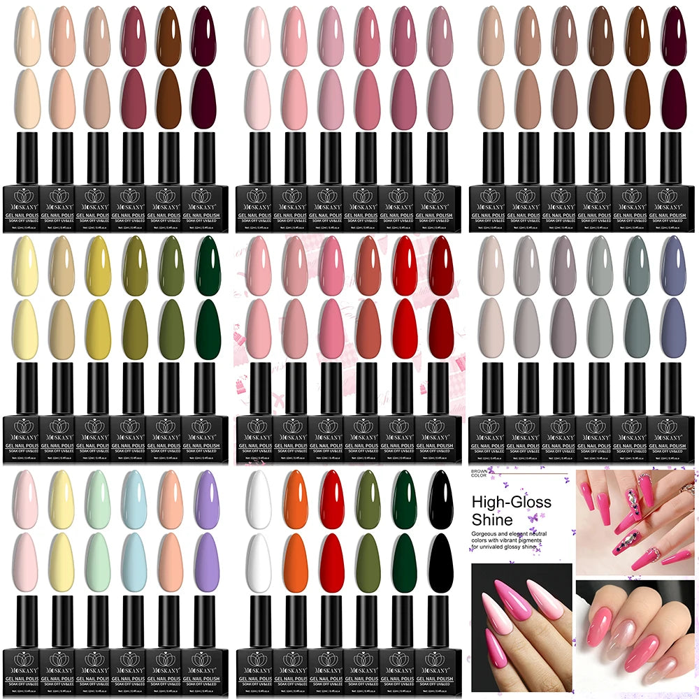 MOSKANY 12ML Nail UV Gel Polish Set Pink Red Manicure 6 Color Soak Off Semi Permanent UV Gel Polish Varnish Kit Nails Supplies