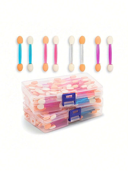 100/120/200Pcs Double-Headed Eyeshadow Brush, Disposable Dual Sided Eyeshadow Brush Double Ended Sponge Applicator Oval Tipped