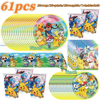 Pokemons Birthday Party Decoration Lightning Pikachu Balloon Tableware Kit Cup Plate Gift Bag Kid Favor Gift Baby Shower Supplie