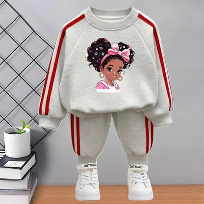 2026 Spring New Style Children's Tracksuit Printed Kids O Neck Hoodies and Long Pant Two Piece Girls Casual Sweatshirts Sets