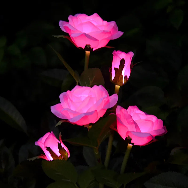 Simulation 5 Heads Rose Lamp Solar LED Lawn Lamp Decor Garden Wedding Parterre Party Camping Outdoor Yard Patio Ground Lights