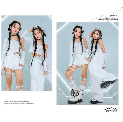 Hip Hop Girls K-pop Elegant Crop Top Shorts Street Dance Cargo Pants Kids Streetwear Child Jazz Costumes Girl Group Clothes Sets