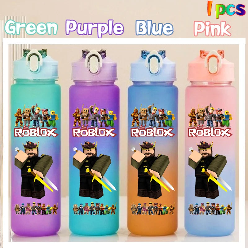 Roblox Anime Cartoon Straw Drink Bottle 750ml Gradient Color Water Cup Game Student Daily Necessities Gourde Boy Holiday Gift