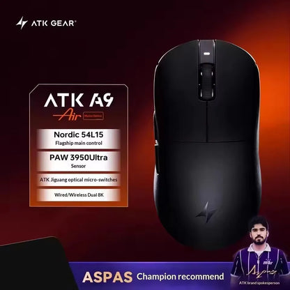 ATK A9 Air Ultimate Wireless Gaming Mouse Tri-Model Dual 8KHz PAW3950UItra 800mAh 42000DPI 750IPS Lightweight Ergonomic E-sports