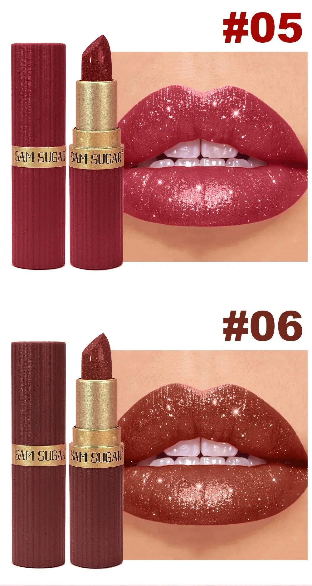 Diamond Glitter Lipstick Moisturizing Lasting Pink Sparkling Waterproof Lip Gloss Metallic Sexy Lipstick Lip Tint Lips Makeup