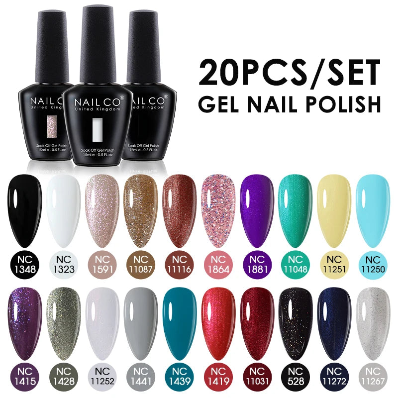 NAILCO 15ml 30/20/10pcs/Set UV Gel Nail Polish Semi Permanent Esmalte Vernis LED Gel Varnish Soak Off Nail Art All For Manicure