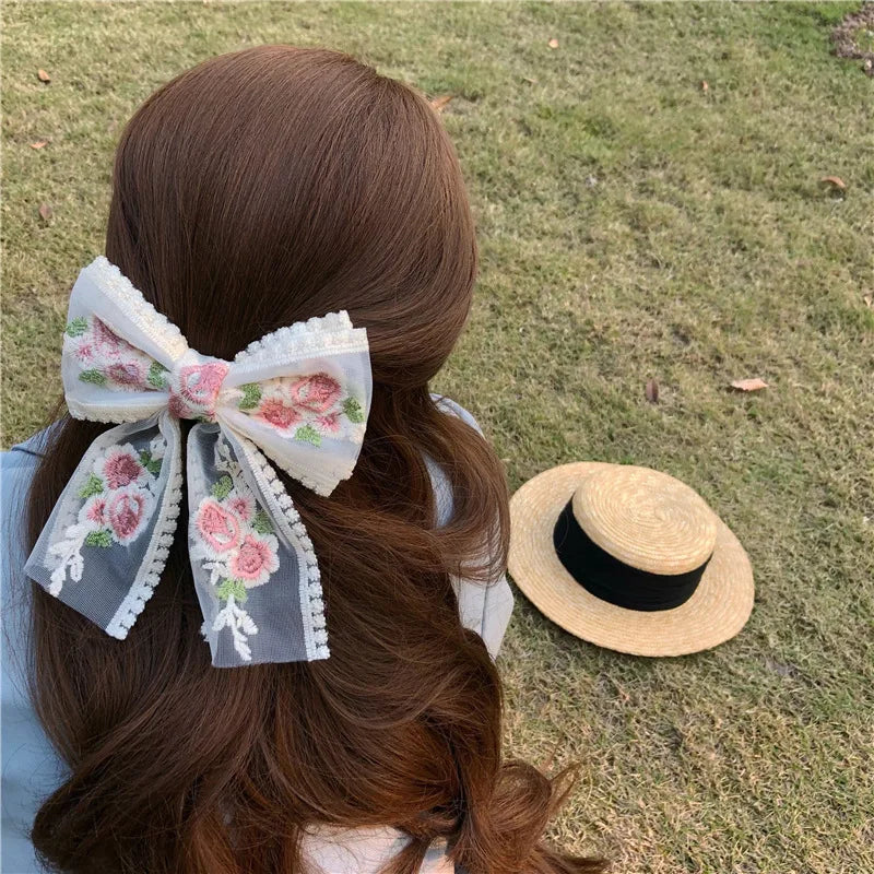 Embroidered Lace Hair Bow.