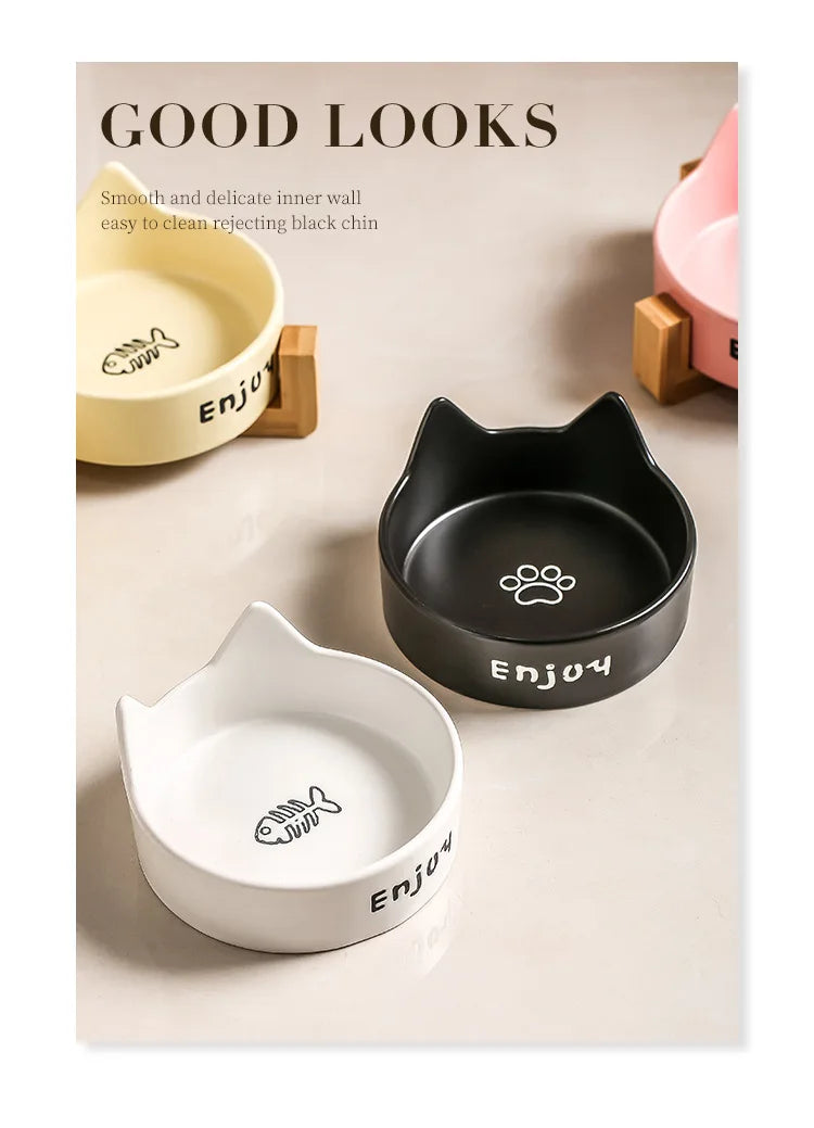 Cat Bowl Black Ceramic Dog Bowl Black Bowl Cat Food Bowl Dog Bowl Dog Drinking WaterCatFood Bowl Pet Water Bowl Anti-overturning