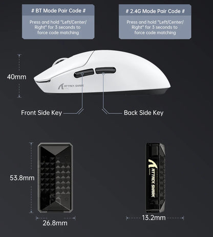 Attack Shark X8Ultra Gaming Mouse & Wireless 8K Receiver,Bluetooth Wireless Connection,PAW3950MAX Sensor,42000DPI,Type-C