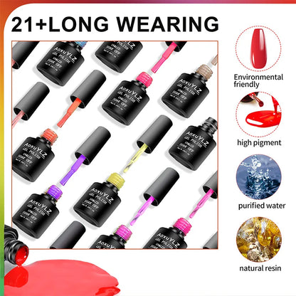28Pcs/Set Gel Nail Polish Set Glass bottle Soak Off UV Gel Varnish Red Pink Colorful Gel Polish Matte Top Base Coat Nail Gel Kit