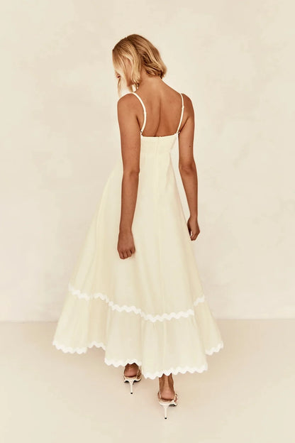 Sleeveless Scalloped Trim Midi Dress: Sexy Strapless Princess Silhouette Gown