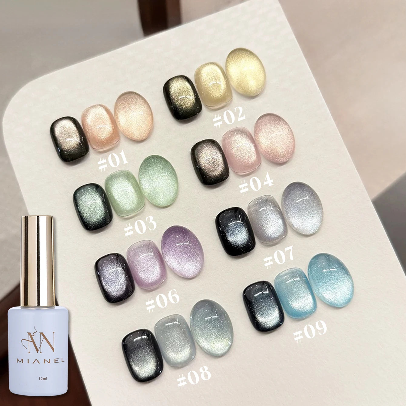 MIANEL 1-16PCS Light Smoke Magnet Cat Eye Gel Nail Polish 2025 New Glass Bead Nude Pink Nail Glue Pink Nails Blue Nails Nail Art