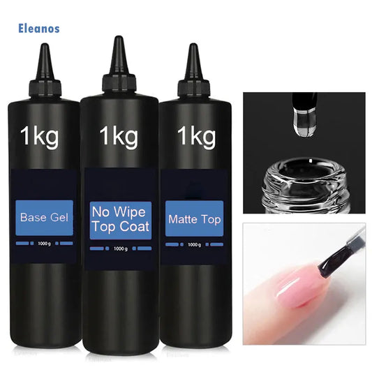 Eleanuos Super Quality Hema TPO Free 1KG No Wipe Top Coat Primer Base Coat UV Gel Soak Off Nail Supplier Gel Polish For Nail Art