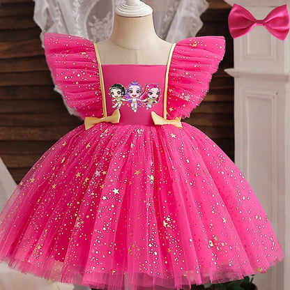 K-Pop Hunters Zoey Rumi Girl Fall Party Dress Birthday Holiday High Waist Tulle Dress Bow Wedding Gown Kids Wear Princess Dress