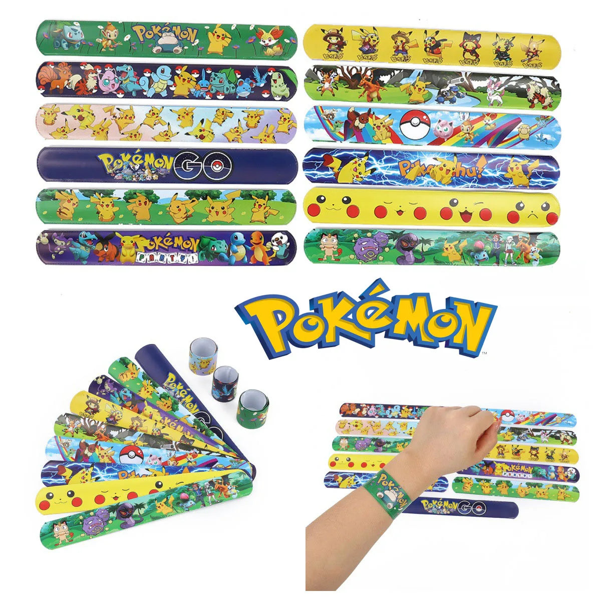 Pokemon 5/10 Pcs Wrist Strap Toys Pikachu Anime Series Ring Slap Bracelets Children Partys Interactive Supplies Birthday Gifts