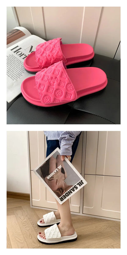 Ladies Magic Sticker Flat Slippers 2025 Summer New Designer Luxury Sandals for Women Elegant Home Flat Slippers Zapatos De Mujer