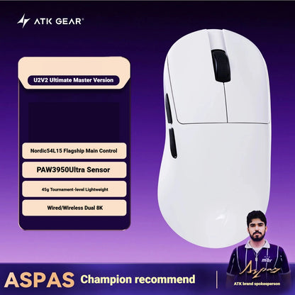 NEW ATK U2/V2 PAW3950 8K Wireless Gaming Mouse 3mode Double 39g Lightweight E-Sport Mouse Custom Accessory Computer Office Work