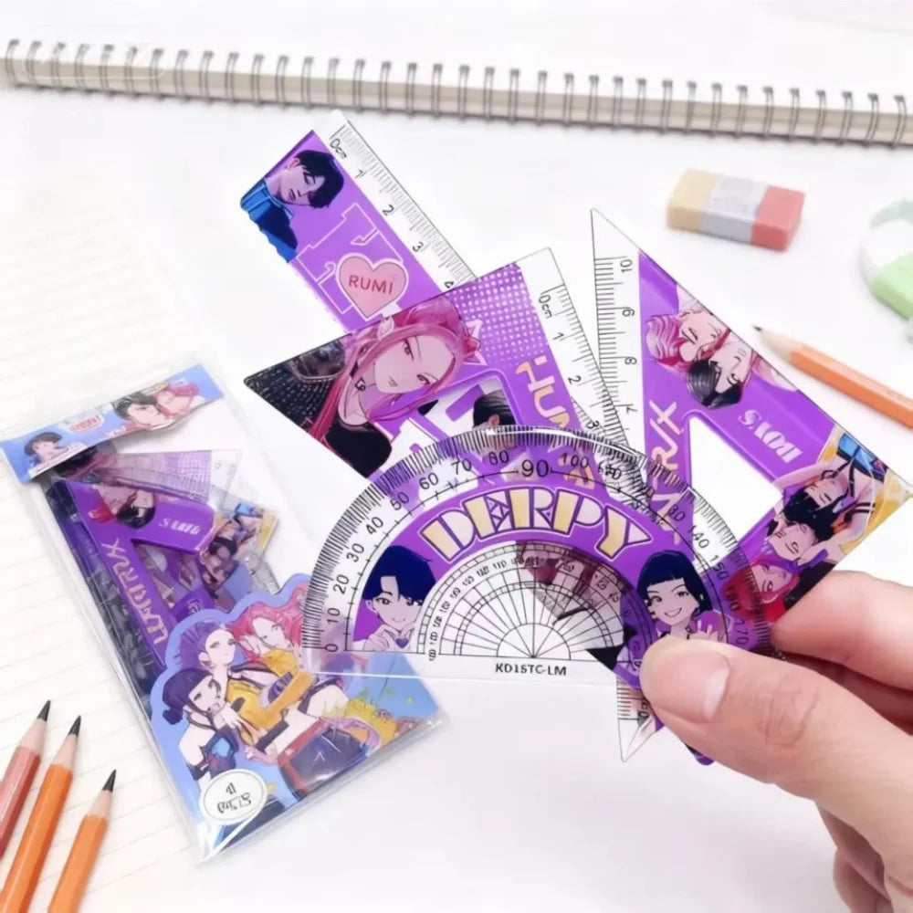 2026 Hot Anime Girls Group Stationery Set Ruler Triangle Protractor Stationery Gift Set for Students School Supplies