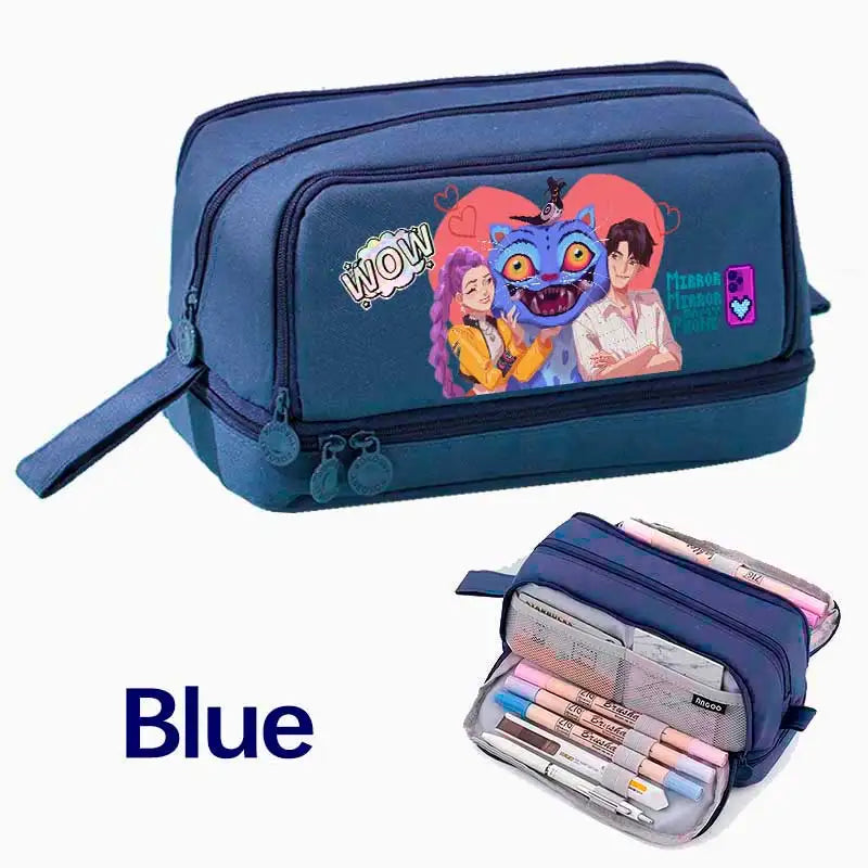 KPOP Pencil Case Student Storage Bag Stationery Large Space Storage 4 Compartment Pouch Double Side Opened