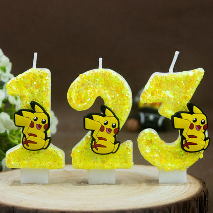 Birthday candle yellow Pikachu party cake decoration plug-in digital candle 0-9