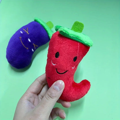 5/10pcs Pet Chew Toy with Squeaking Plush Toys, Small Chili and Eggplant Shapes, Dog Interactive Toys To Bite, Pet Gifts