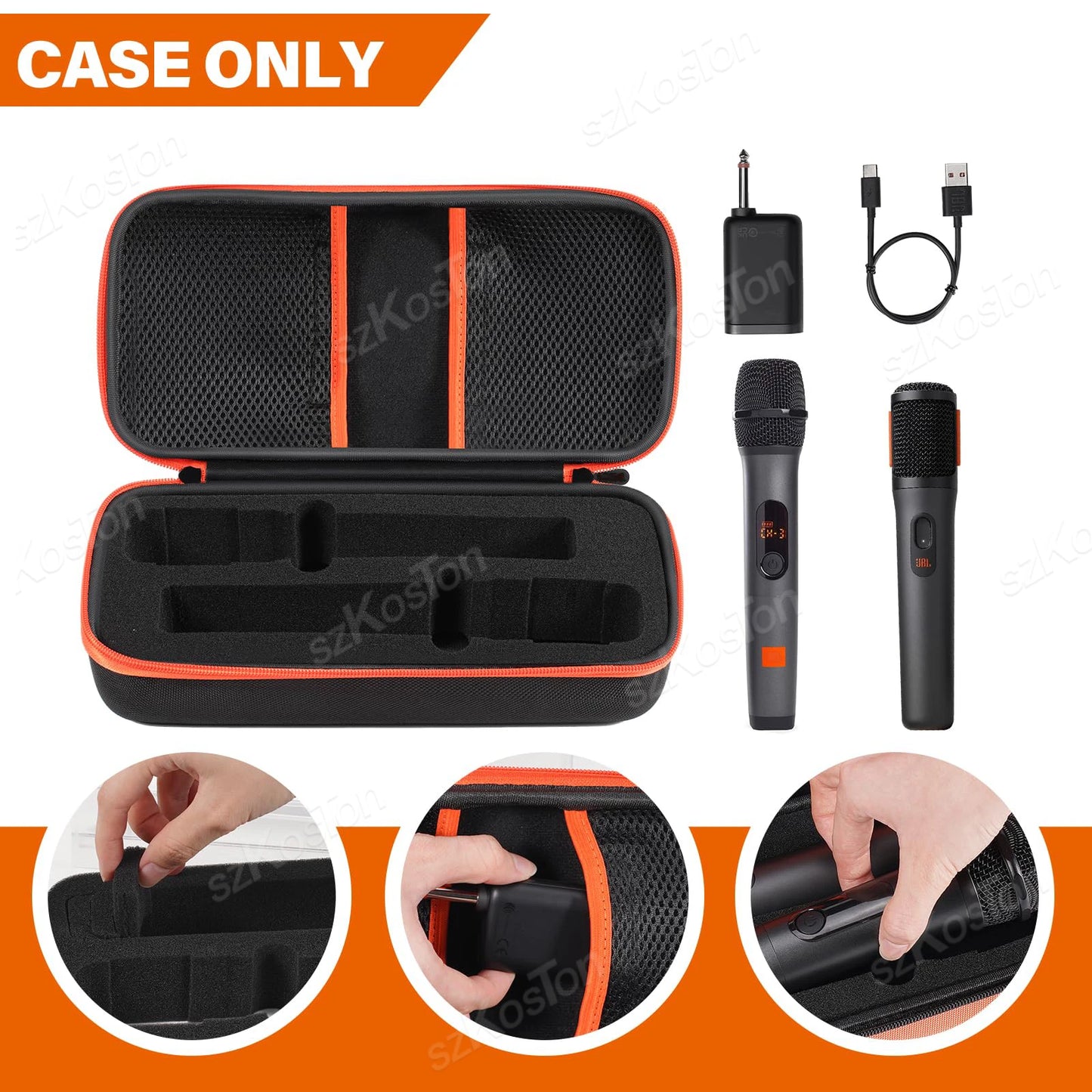 Travel Storage Bag Wireless Microphone Case Compatible with JBL 2 Mic Adjustable DIY Foam for Partybox Mic Portable Bag