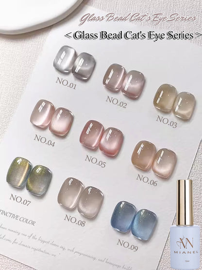 MIANEL 12ML Glass Bead Cat Eye Gel Nail Polish Flash White Spar Nude Color Magnetic Nail Polish White Nails Summer Nails 1-12pcs