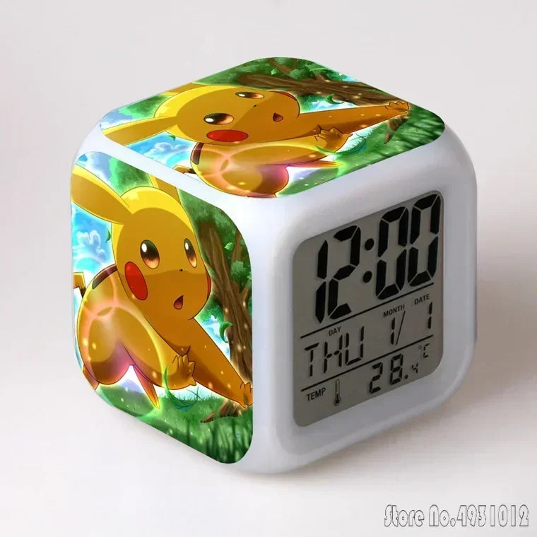 Anime Cartoon Pok é mon Cartoon Alarm Clock Creative Student 8x8x8cm LED Cube with Colorful Light Display Time Week Month
