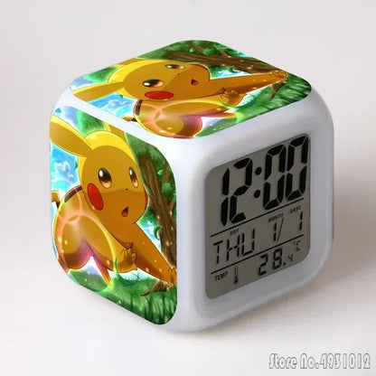 Anime Cartoon Pok é mon Cartoon Alarm Clock Creative Student 8x8x8cm LED Cube with Colorful Light Display Time Week Month