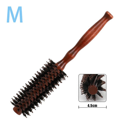 Wood Handle Round Rolling Brush Boar Bristle Nylon Hair Comb Anti Static Brush Straight Twill Hair Comb Hairdressing Tool