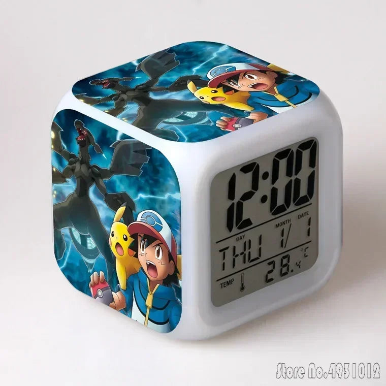Anime Cartoon Pok é mon Cartoon Alarm Clock Creative Student 8x8x8cm LED Cube with Colorful Light Display Time Week Month