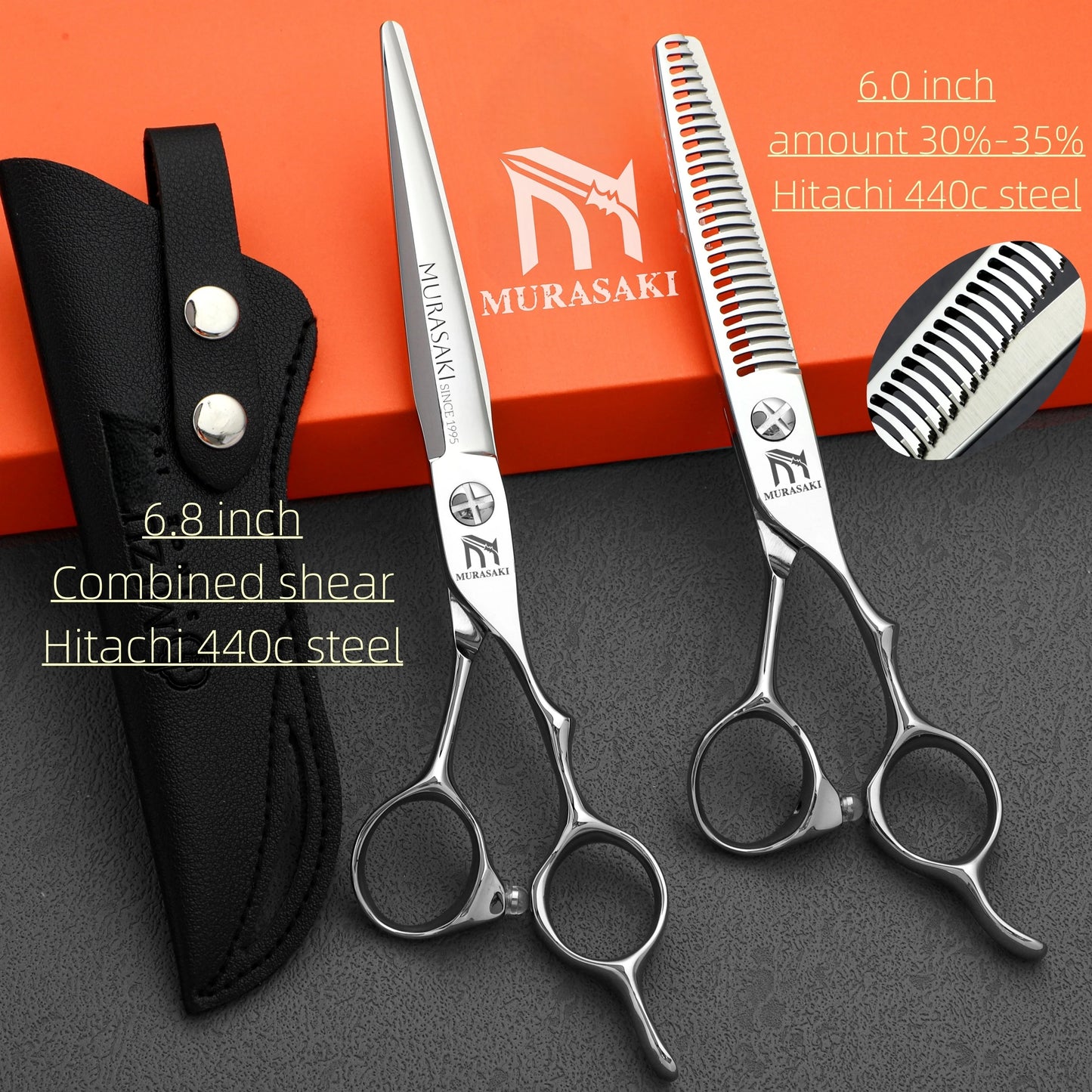 MURASAKI 6.0 inchhair thinning scissors，Professional Barber Accessories，Made by Hitachi 440C Steel，High-end Hair Cutting Tools
