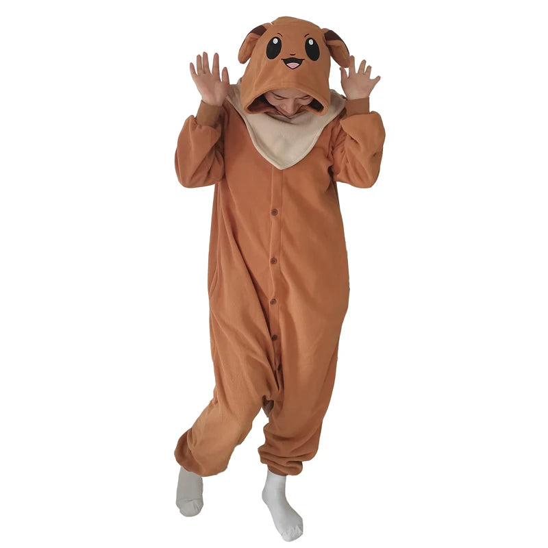 Eevee Costume Pajamas Cosplay Onesie New Year Gift Christmas Women Men Full Body Whole One-Piece Kigurumi Anime Full Body Pijama