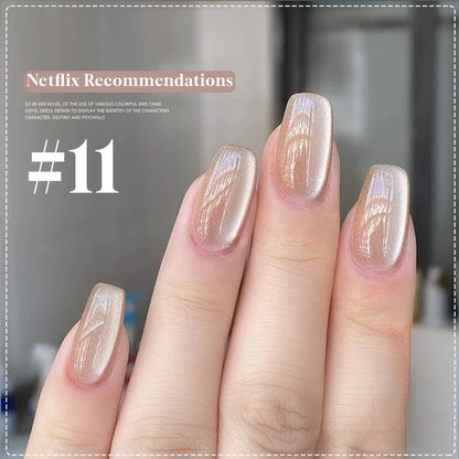 MIANEL 12ML Glass Bead Cat Eye Gel Nail Polish Flash White Spar Nude Color Magnetic Nail Polish White Nails Summer Nails 1-12pcs