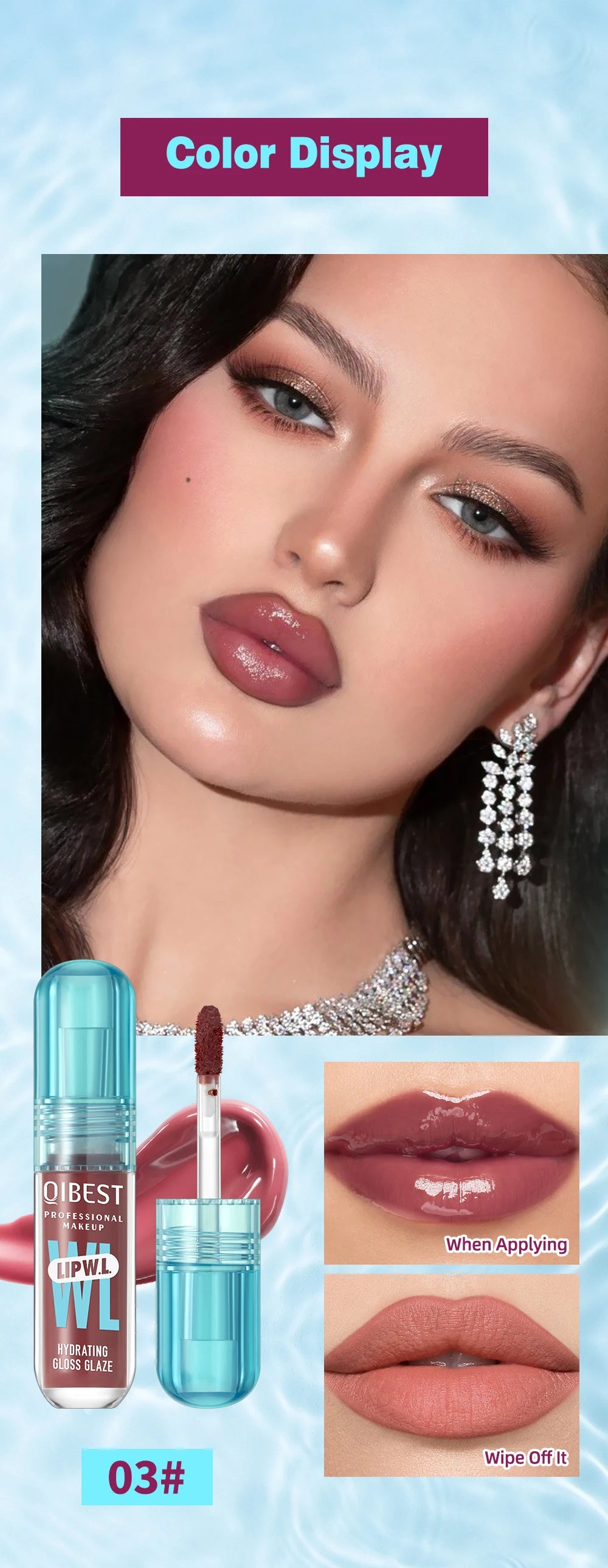 QIBEST Crystal Lip Gloss Mirror Watery Lip Glaze Long Lasting Moisturizing Lip Balm Plumping Gloss Oil Hydrating Makeup Lip Tint