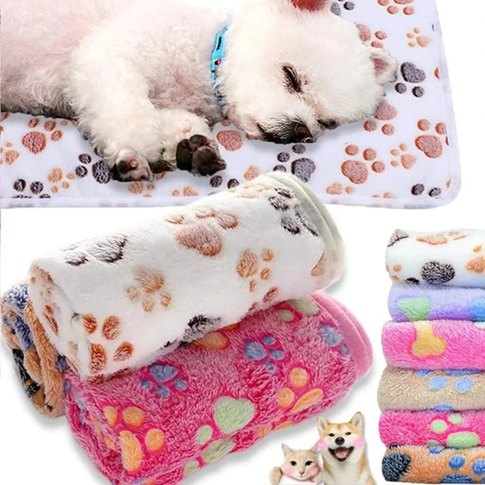 Ultra-Soft Fleece Pet Blanket | Cozy Paw Print Bed Mat
