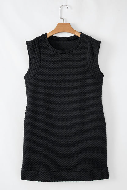 Black Textured Cap Sleeve T-shirt Shift Mini Dress