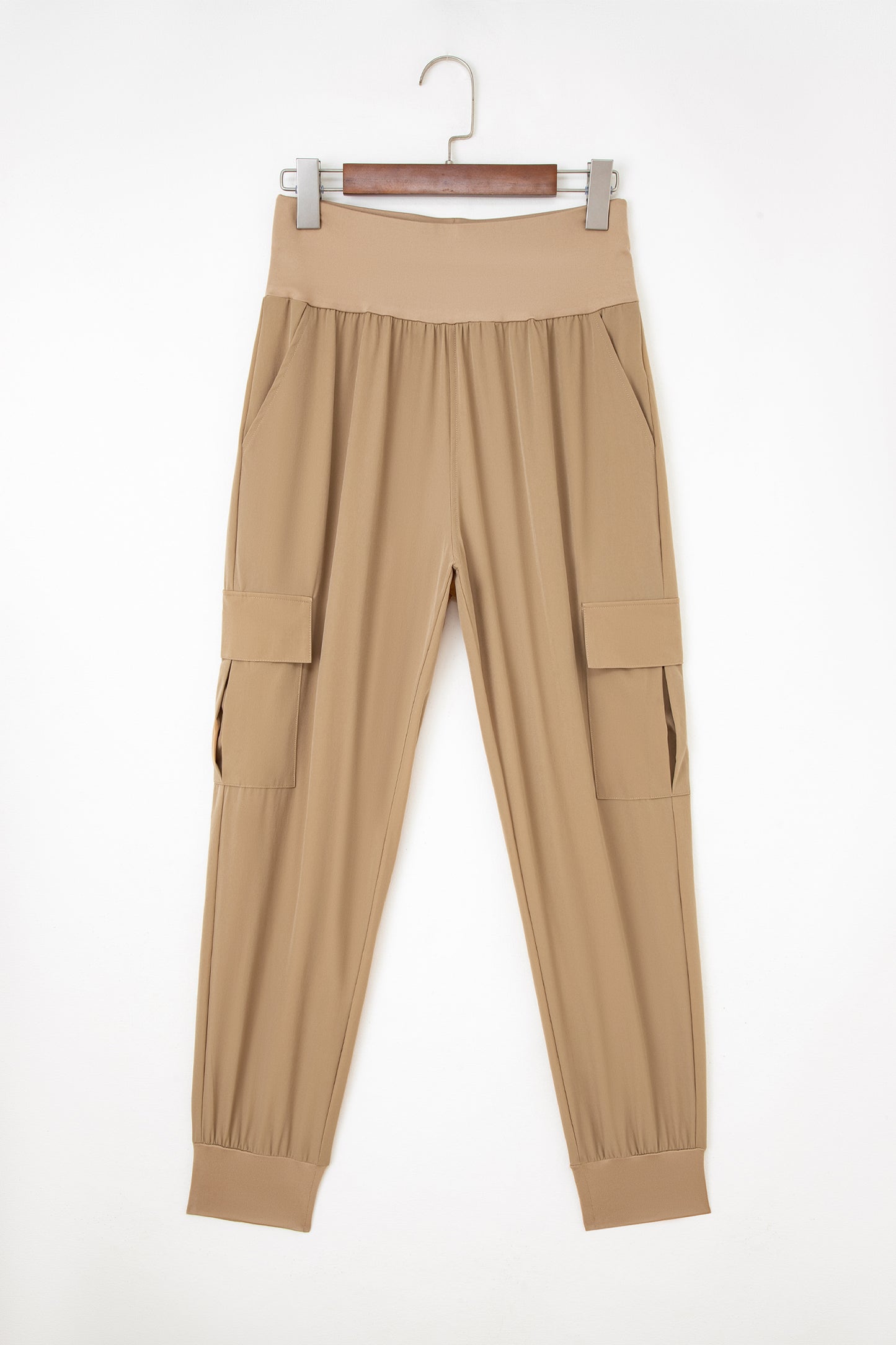 Medium Grey Elastic High Waist Pocketed Cargo Jogger Pants