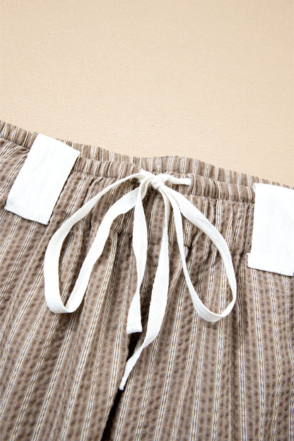Brown Stripe Drawstring Cargo Jogger Pants with Pockets