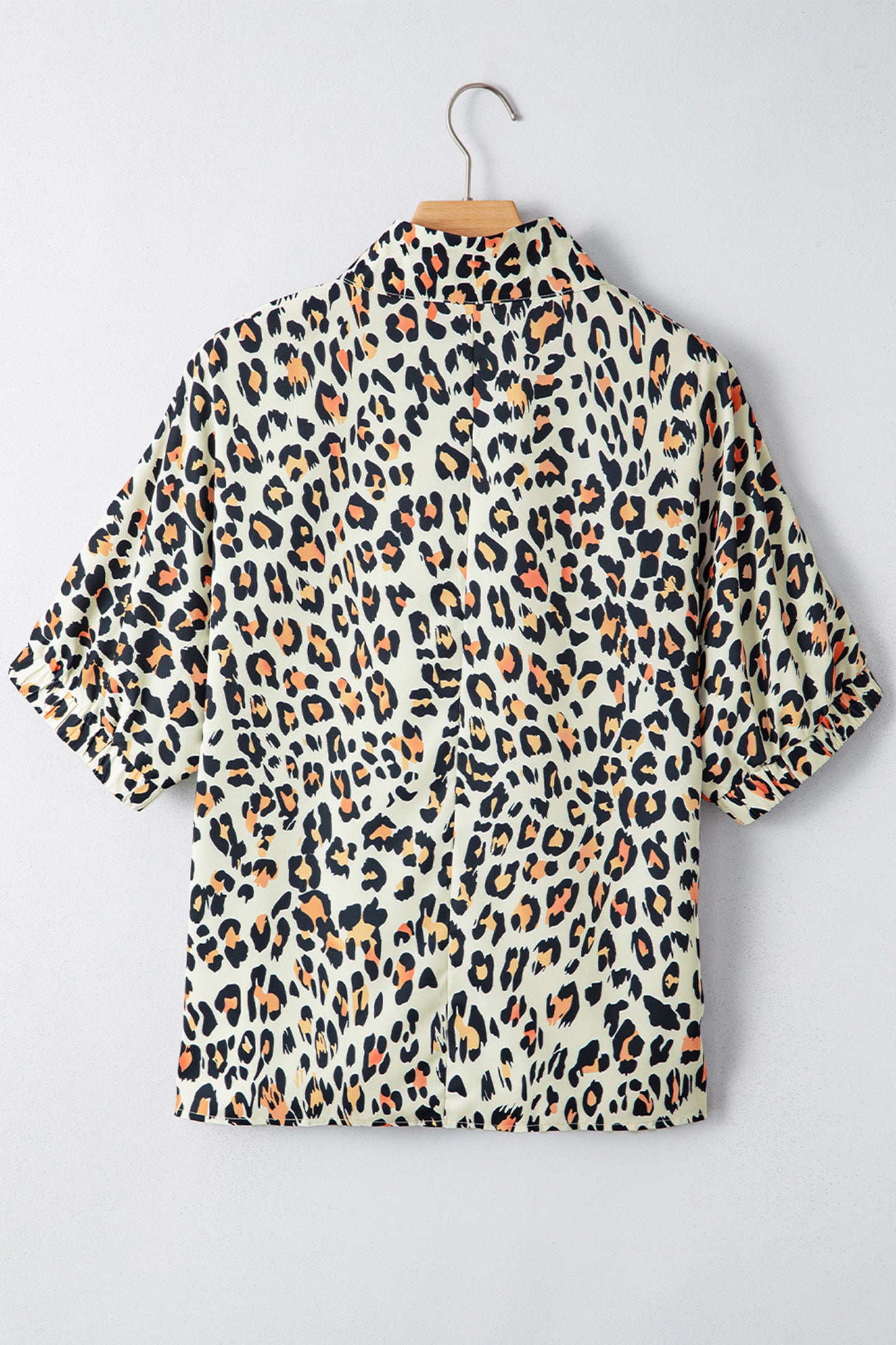 Sky Blue Leopard Color Block Contrast Striped V Neck Half Sleeve Loose Fit Blouse