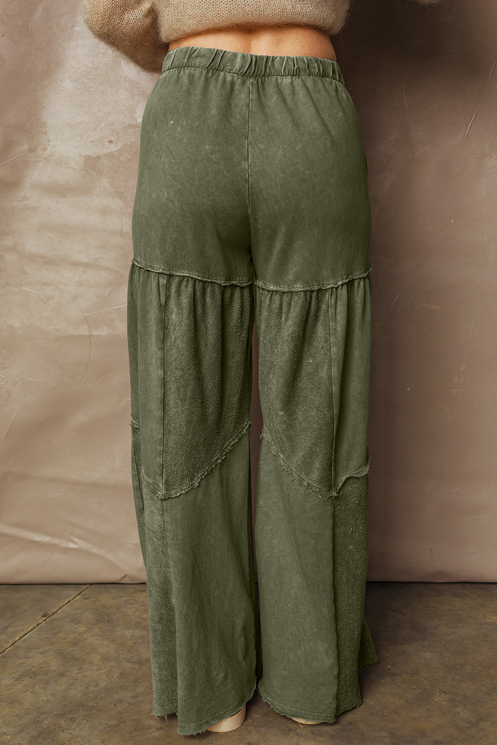 Black Mineral Wash Tiered Wide Leg Patchwork Drawstring Pants