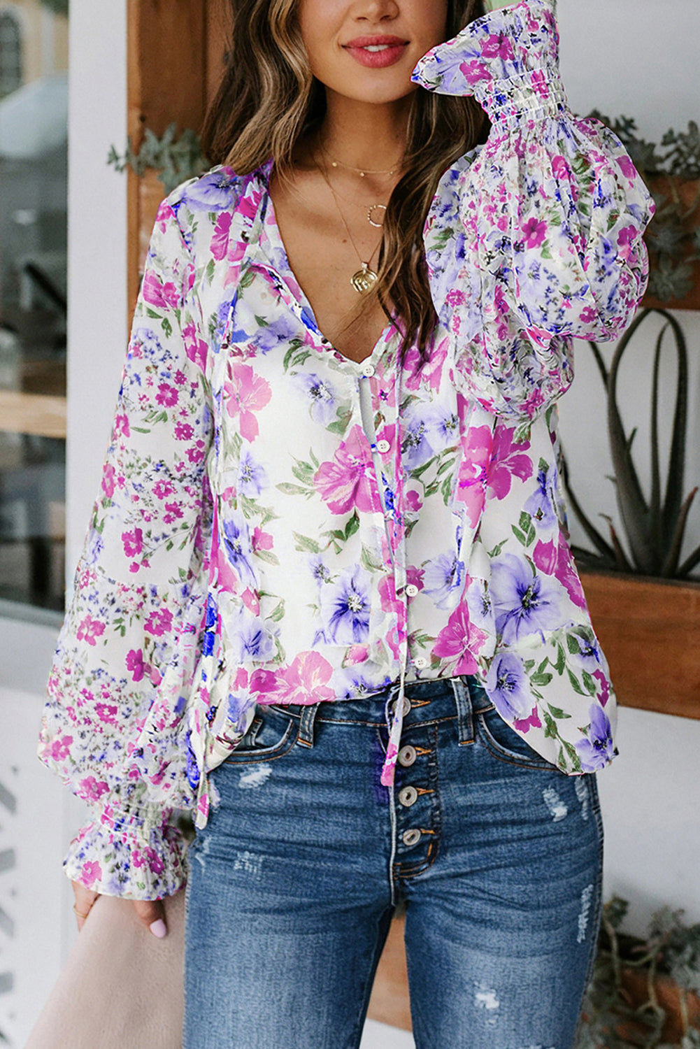 Pink Cakewalk Floral Smocked Blouse