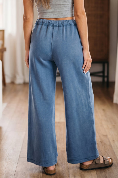 Smoke Gray Mineral Wash Drawstring Retro High Waist Wide Leg Western Pants