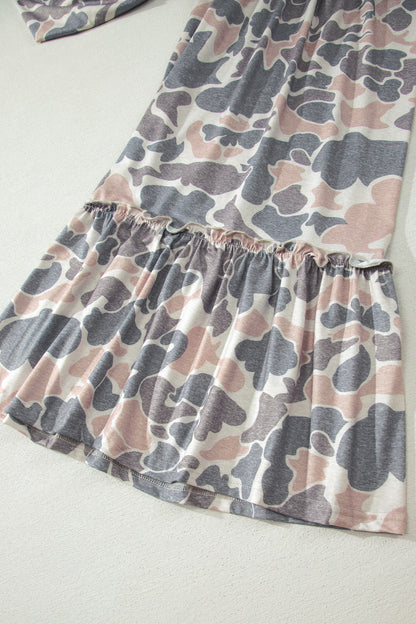 Beige Camo Print Wide Leg Casual Pants
