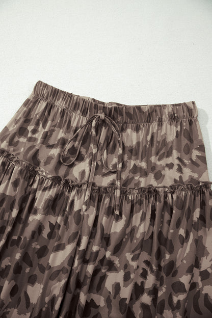 Beige Camo Print Wide Leg Casual Pants