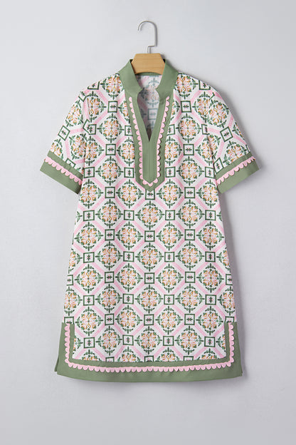 Multicolour Boho Geometric Flower Print Short Sleeve Loose Mini Dress