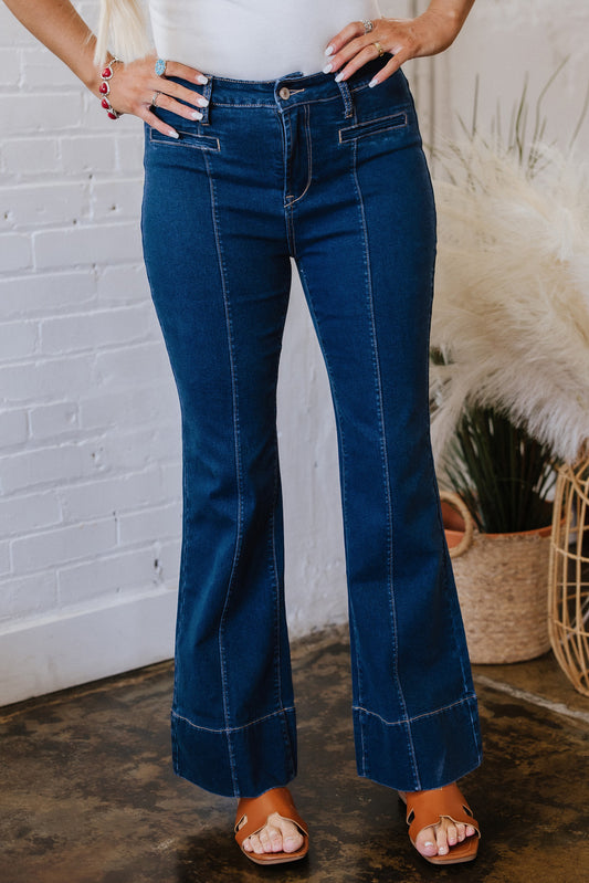 Sail Blue Center Seam Deep Wash Straight Jeans