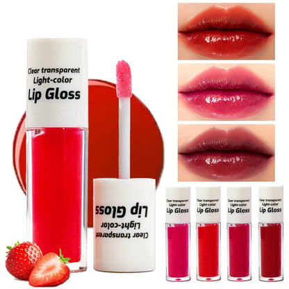 JUJU DREAM 4-color lip gloss set featuring transparent light-color glazes and strawberry-infused moisturizing formula.