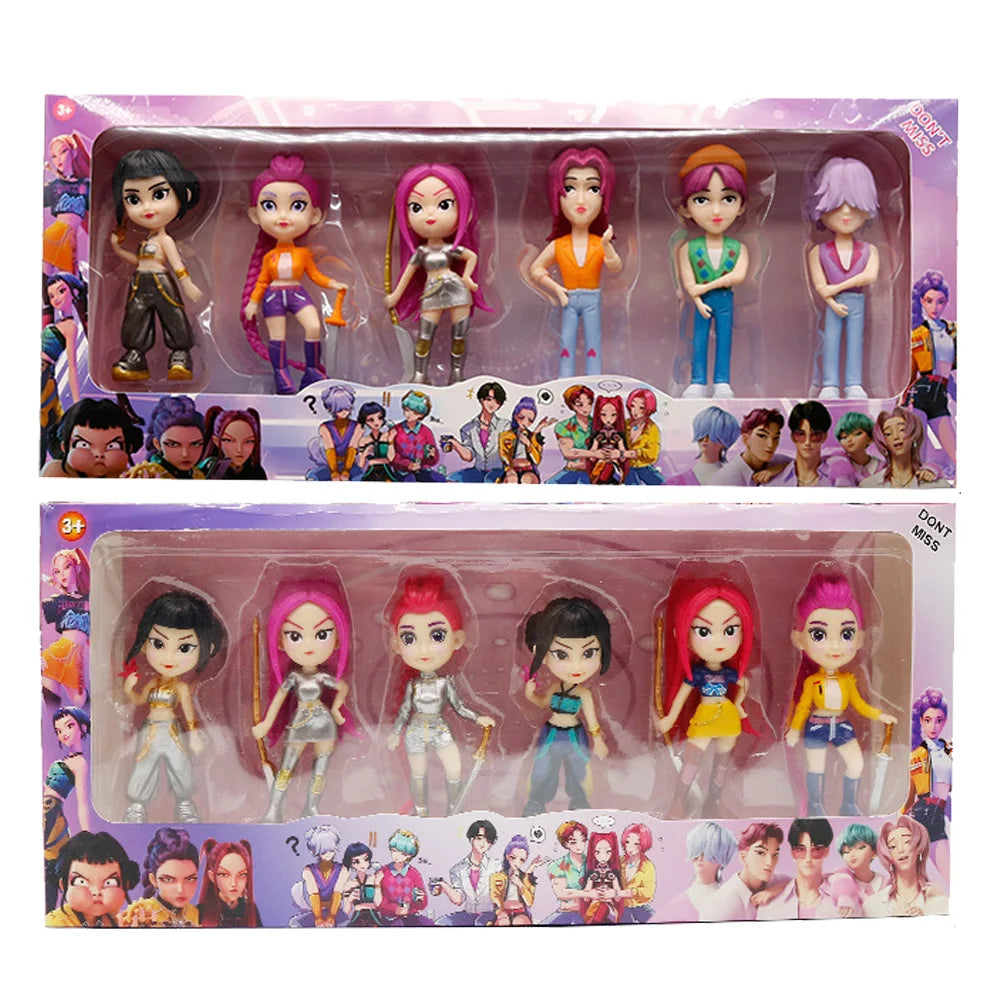 Full 6-piece set of K-Pop Tiger Star chibi action figures in original display packaging.